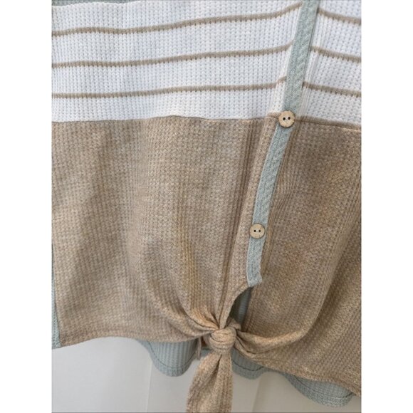 Waffle Button Front Top Blouse Womens Small Tie Front - Picture 2 of 8